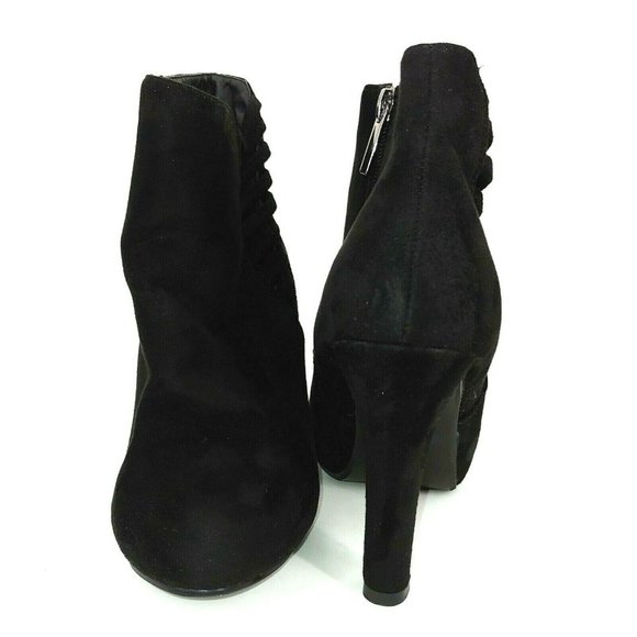 Lane Bryant Womens Faux Suede Platform Ankle Bootie Elastic Ribbing Black 9W - Picture 3 of 11